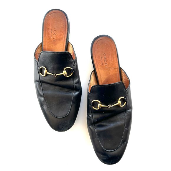 GUCCI Princetown Black Leather Mules Sz 38 - Picture 1 of 9